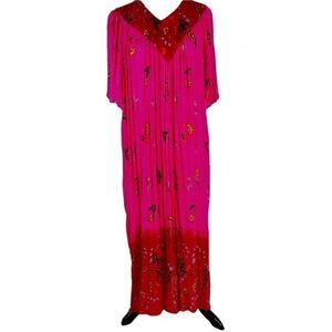 Vintage 1990’s Barbizan Bohemian Style Kaftan Pink Flowy Fabric from V Neck Sz M